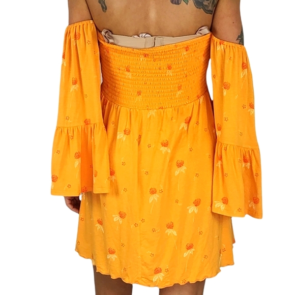 Free People Boho Dress Size Large Floral Orange - Picture 3 of 5
